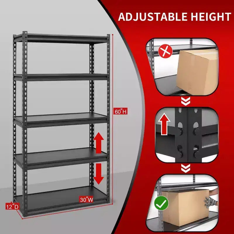 Étagère Atlas à 5 niveaux 30"x12"x60" 2000lb Étagère en acier sans boulons avec plateau laminé Gris foncé
