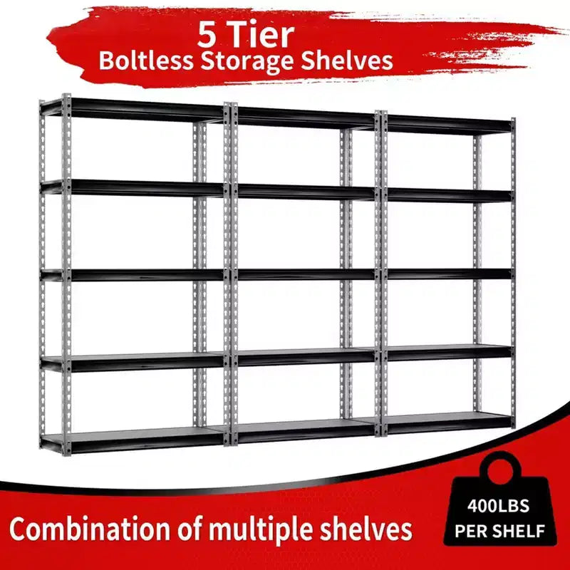 Étagère Atlas à 5 niveaux 30"x12"x60" 2000lb Étagère en acier sans boulons avec plateau laminé Gris foncé