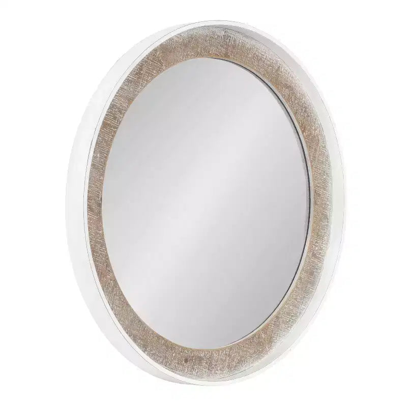Kate & Laurel All Things Decor 26"X26" Warbrook Round Wall Mirror Rustic Brown/White