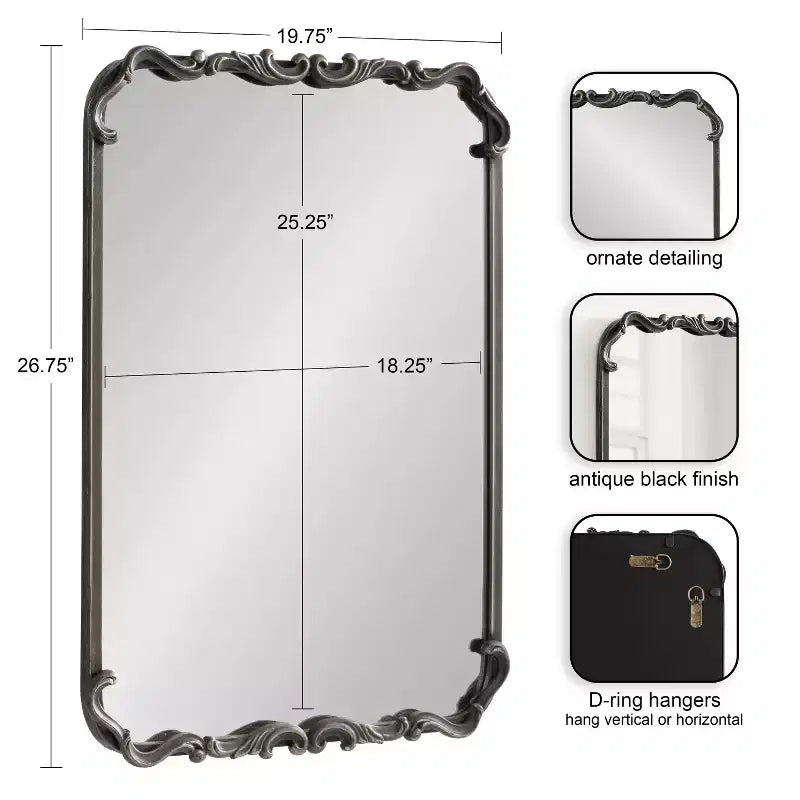 Miroir mural encadré Brazelton 50x68cm noir