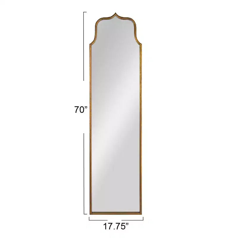 Miroir mural à cadre métallique arqué, pleine longueur, doré à la feuille antique : design rectangulaire de 70 pouces, aucun assemblage requis