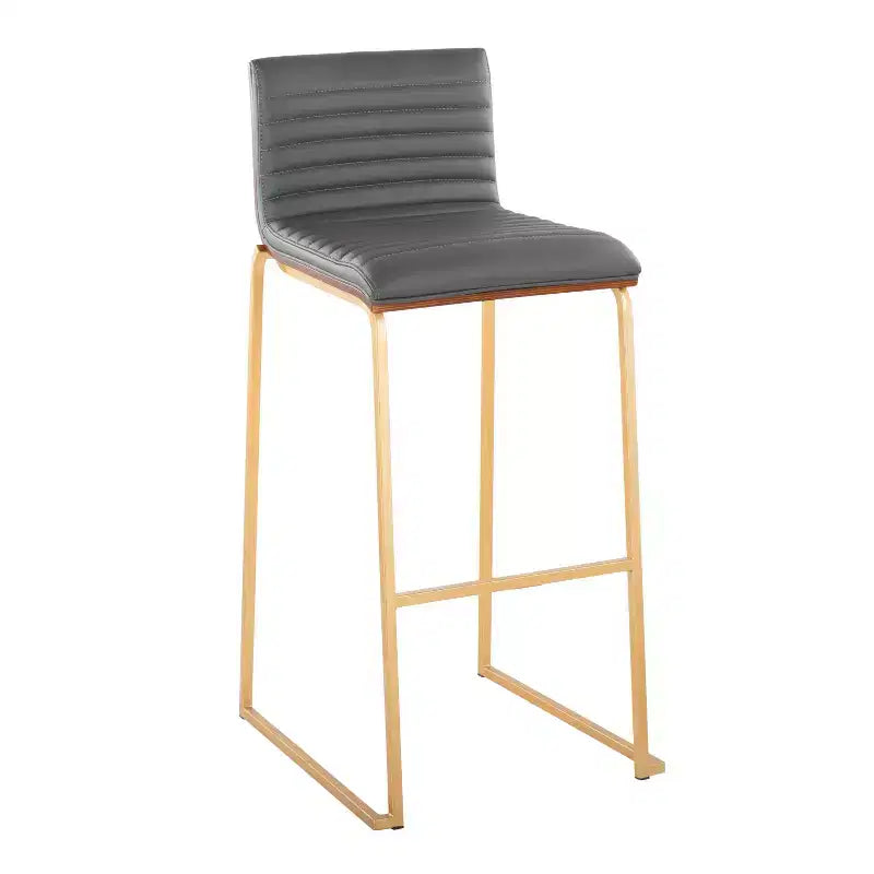 Tabourets de bar à hauteur fixe 30" en métal doré et bois de noyer/cuir PU gris