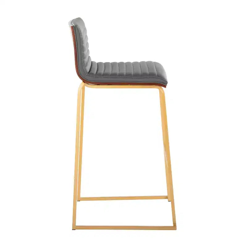 Tabourets de bar à hauteur fixe 30" en métal doré et bois de noyer/cuir PU gris