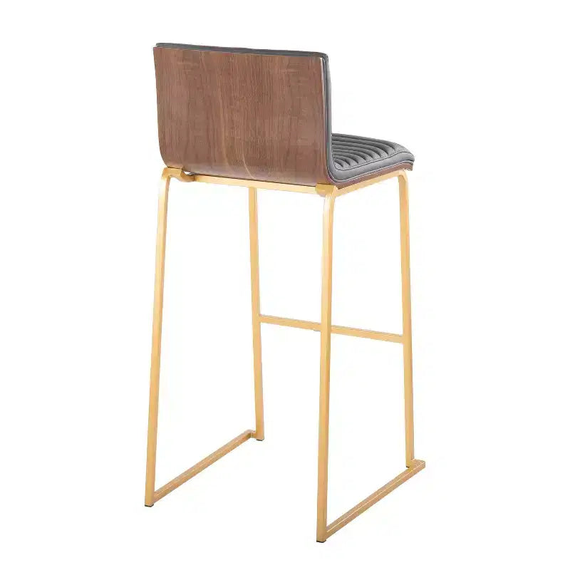 Tabourets de bar à hauteur fixe 30" en métal doré et bois de noyer/cuir PU gris
