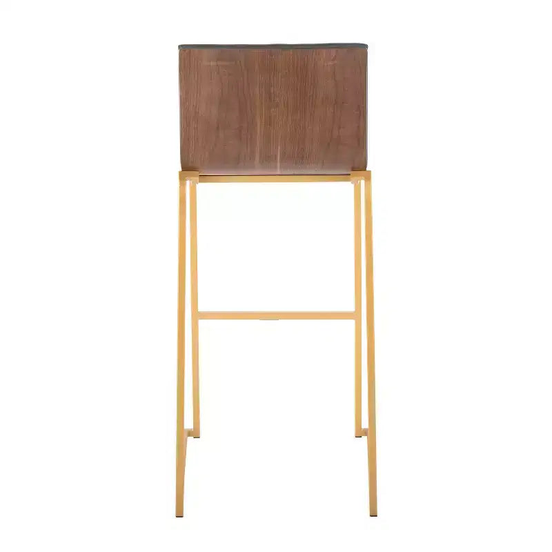 Tabourets de bar à hauteur fixe 30" en métal doré et bois de noyer/cuir PU gris