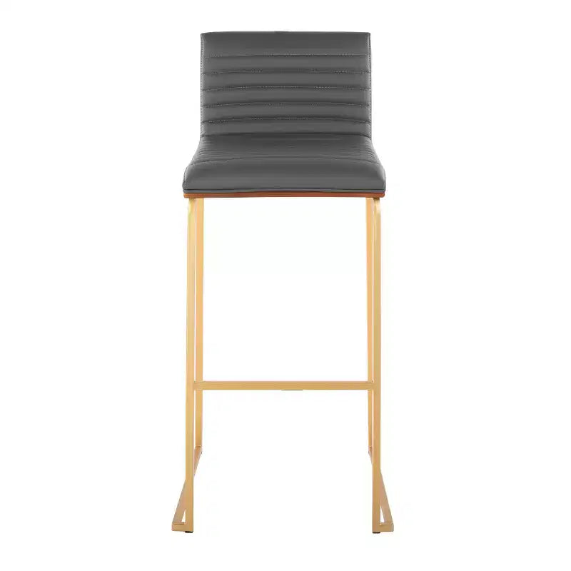 Tabourets de bar à hauteur fixe 30" en métal doré et bois de noyer/cuir PU gris