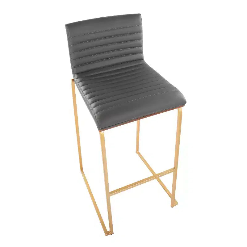Tabourets de bar à hauteur fixe 30" en métal doré et bois de noyer/cuir PU gris
