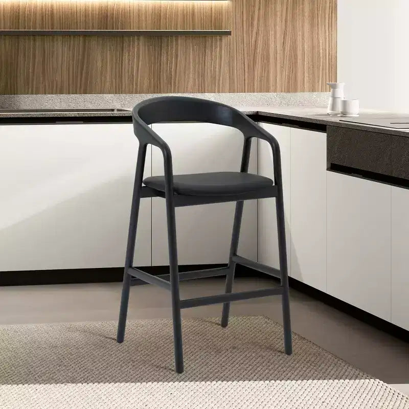 Tabouret de bar en bois et similicuir chêne noir