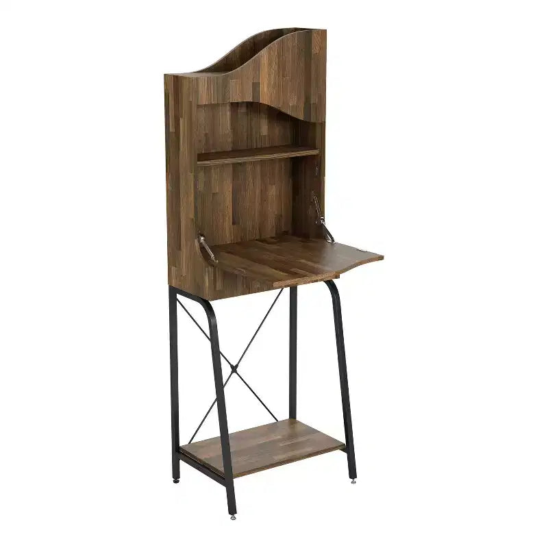Mini bar industriel à 1 tiroir avec étagères et finition Hickory clair : Rangement pour vins, capacité de 20 bouteilles
