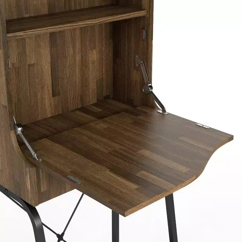 Mini bar industriel à 1 tiroir avec étagères et finition Hickory clair : Rangement pour vins, capacité de 20 bouteilles