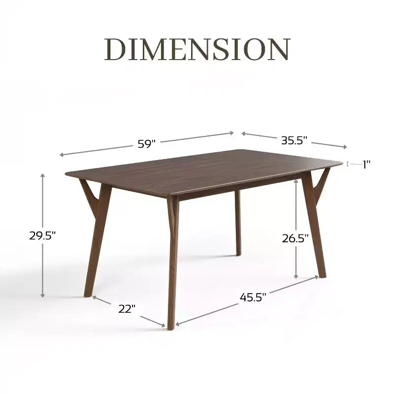 HOMES: Inside + Out Table de salle à manger rectangulaire 59 po Palm Shade de style Mid-Century pour 6 personnes, noyer