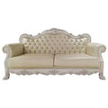 85.5" Dresden Sofa Leather Aire & Bone White Finish - Acme Furniture: Traditional Upholstered Tufted with Nailhead Trim