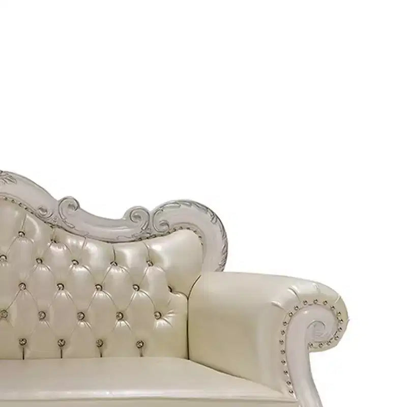 Canapé de Dresde 85,5 po en cuir synthétique et finition blanc cassé - Acme Furniture : Rembourrage capitonné traditionnel avec clous décoratifs