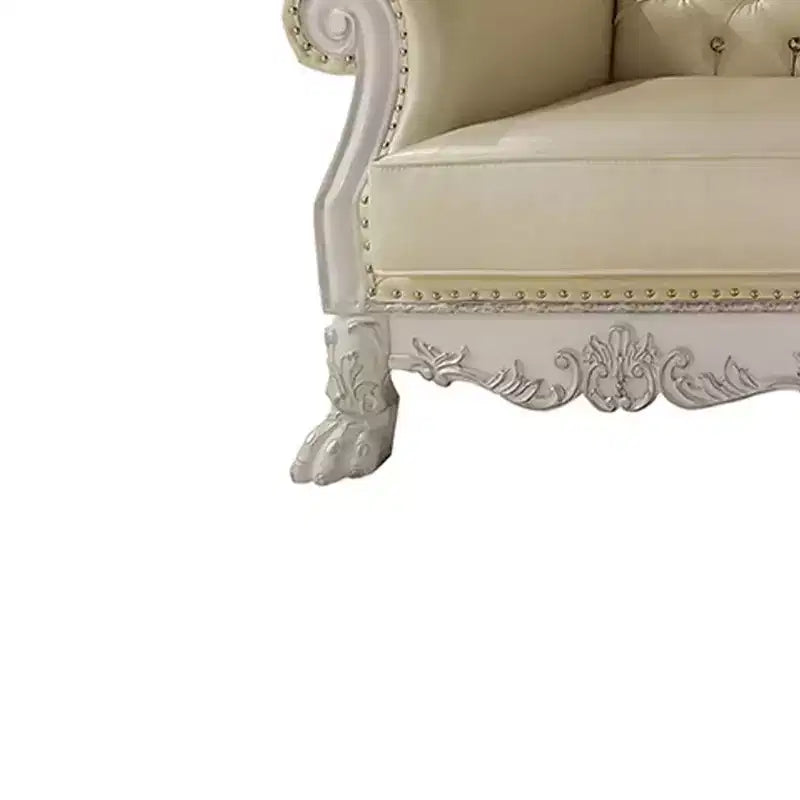 Canapé de Dresde 85,5 po en cuir synthétique et finition blanc cassé - Acme Furniture : Rembourrage capitonné traditionnel avec clous décoratifs