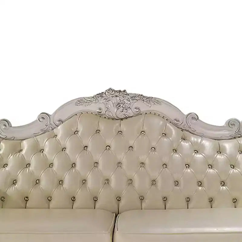 Canapé de Dresde 85,5 po en cuir synthétique et finition blanc cassé - Acme Furniture : Rembourrage capitonné traditionnel avec clous décoratifs