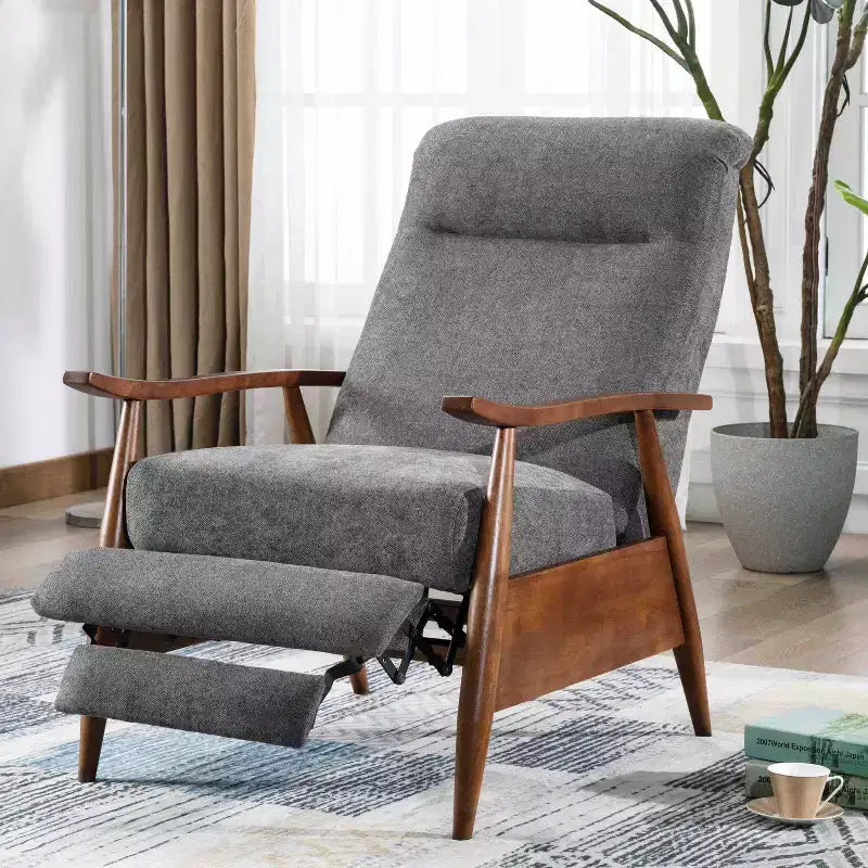 Fauteuil inclinable à dossier basculant anthracite : Polyester rembourré, Cadre en bois, Rembourrage en mousse, Nettoyage des taches