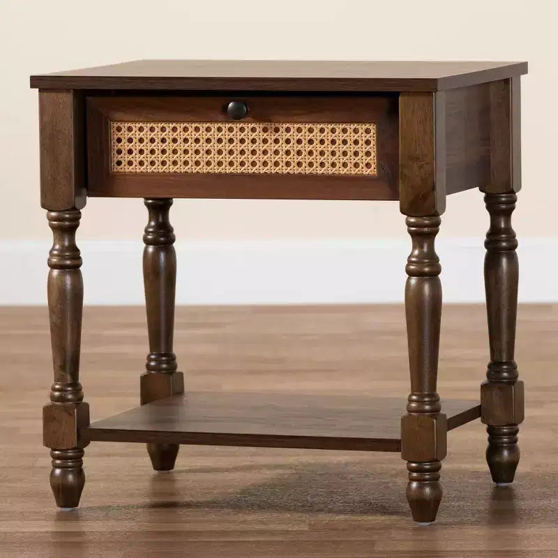 Table de chevet avec rotin marron foncé