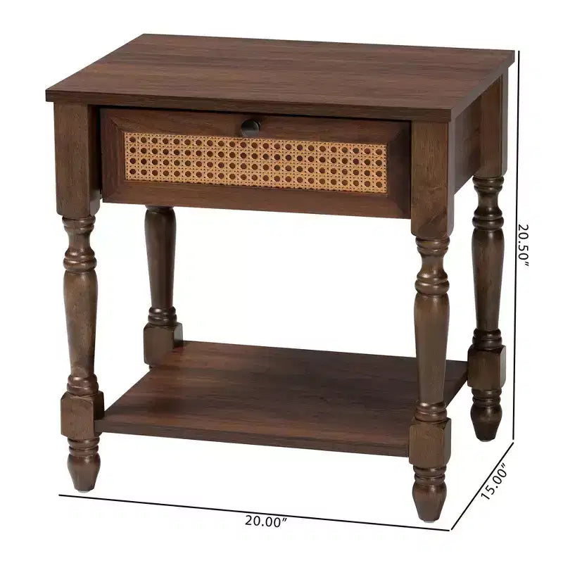 Table de chevet avec rotin marron foncé