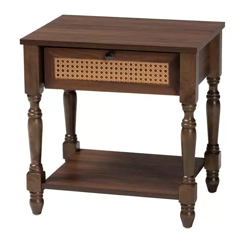 Table de chevet avec rotin marron foncé