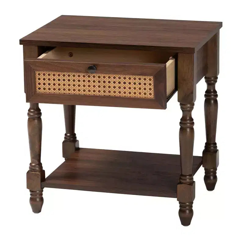 Table de chevet avec rotin marron foncé