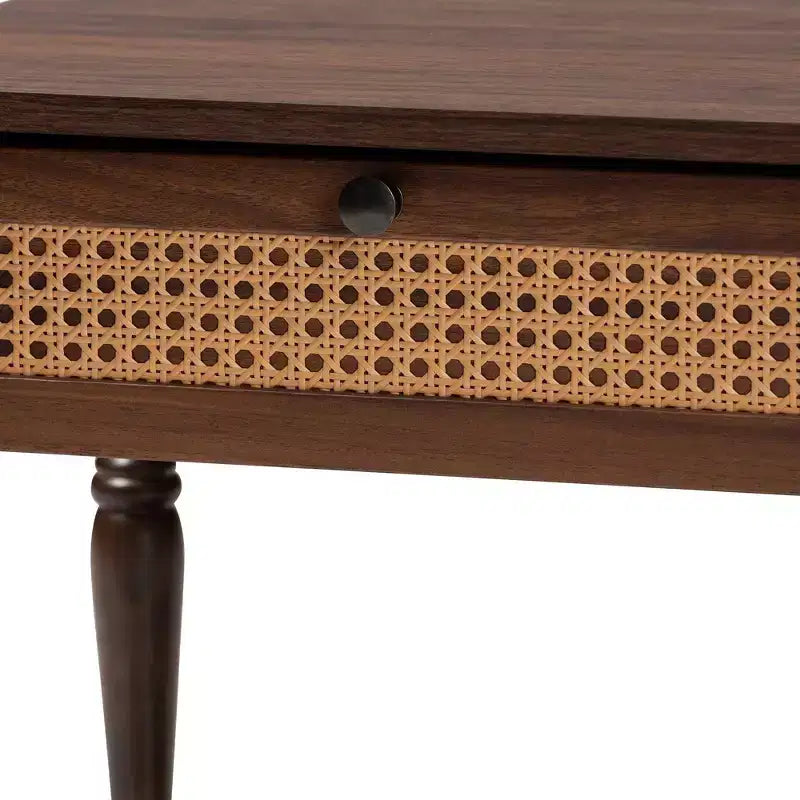 Table de chevet avec rotin marron foncé