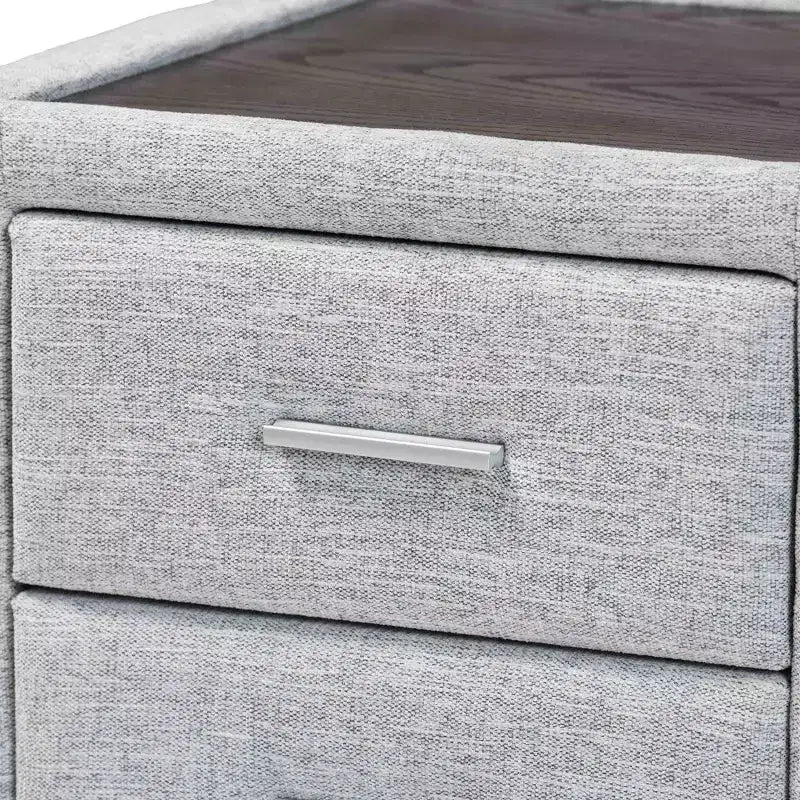 Table de chevet capitonnée en tissu à 2 tiroirs gris clair