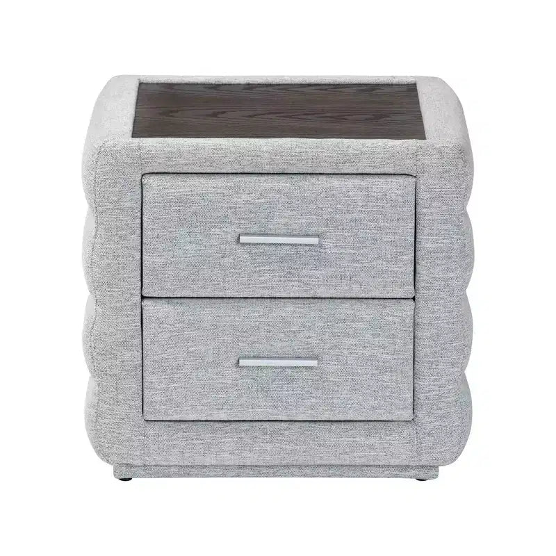 Table de chevet capitonnée en tissu à 2 tiroirs gris clair