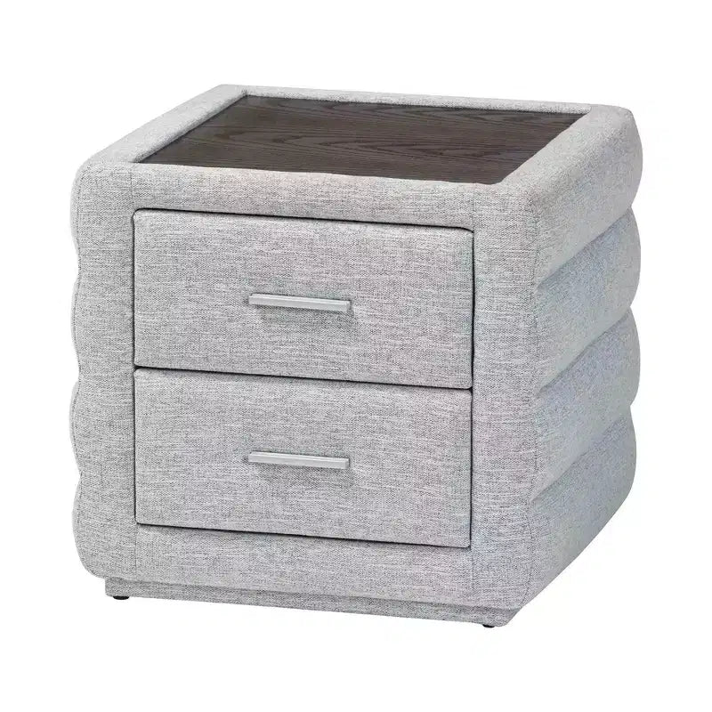 Table de chevet capitonnée en tissu à 2 tiroirs gris clair