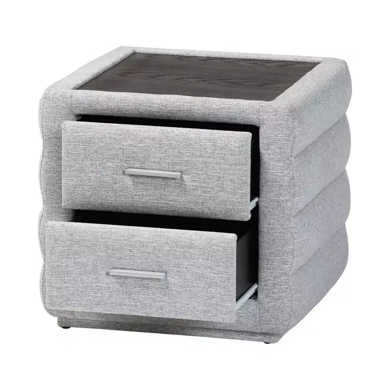 Table de chevet capitonnée en tissu à 2 tiroirs gris clair