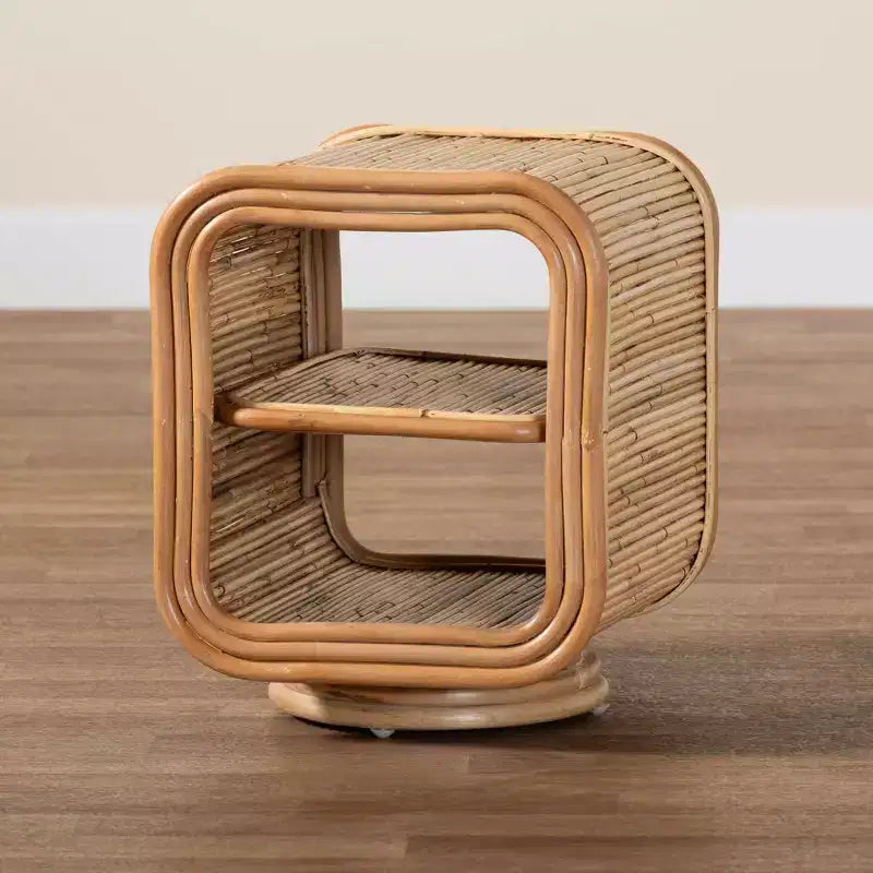 Table de chevet en rotin naturel : fabriquée à la main, base piédestal, aucun assemblage requis