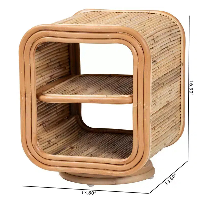 Table de chevet en rotin naturel : fabriquée à la main, base piédestal, aucun assemblage requis