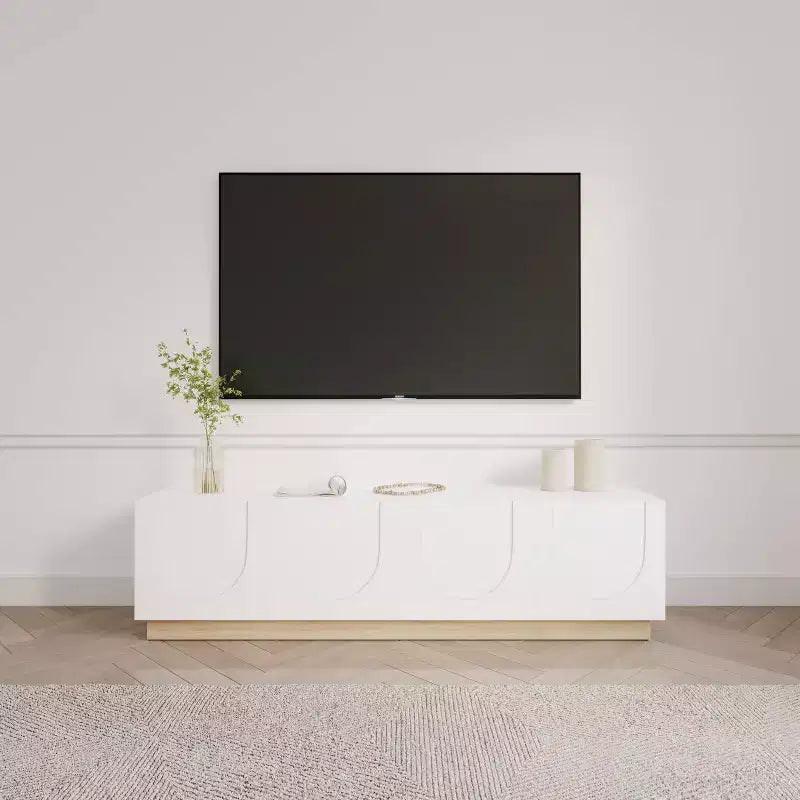 Meuble TV pour téléviseurs jusqu'à 80" Blanc : Console moderne avec étagères réglables, gestion des câbles