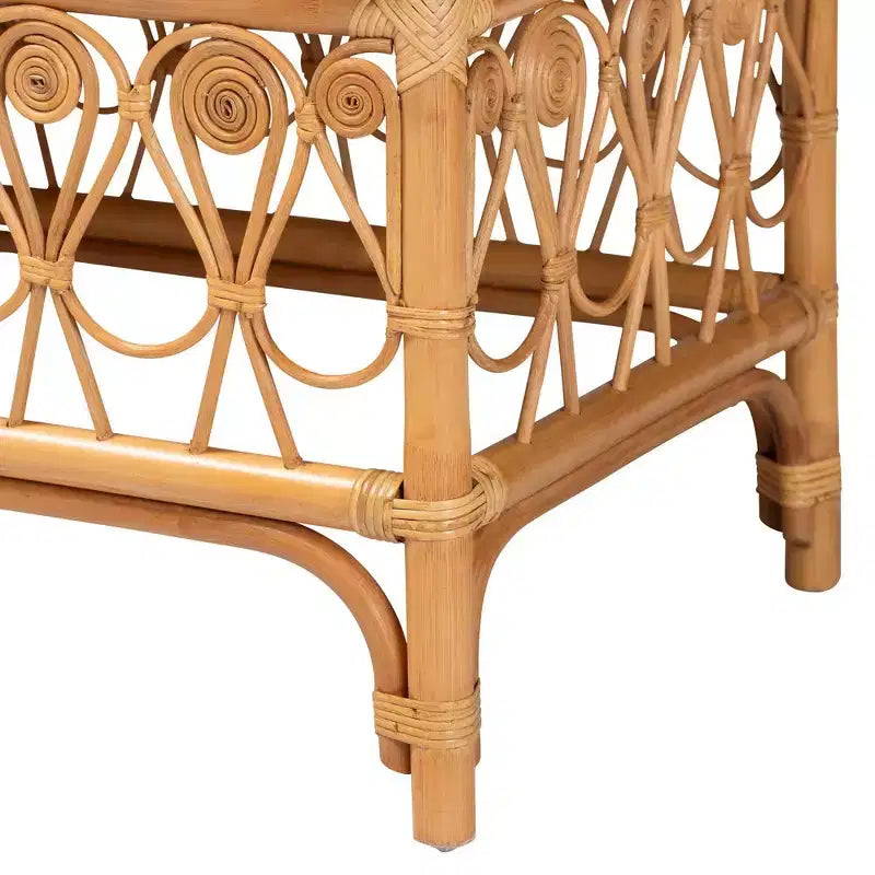 Banc en rotin Blanc/Miel clair : Fait main, coussin moelleux, aucun assemblage requis