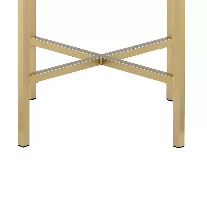 Table d'appoint 22" Plateau Chêne, Base Métal Doré : Ronde, Design Barre Transversale, Montage Sans Outils