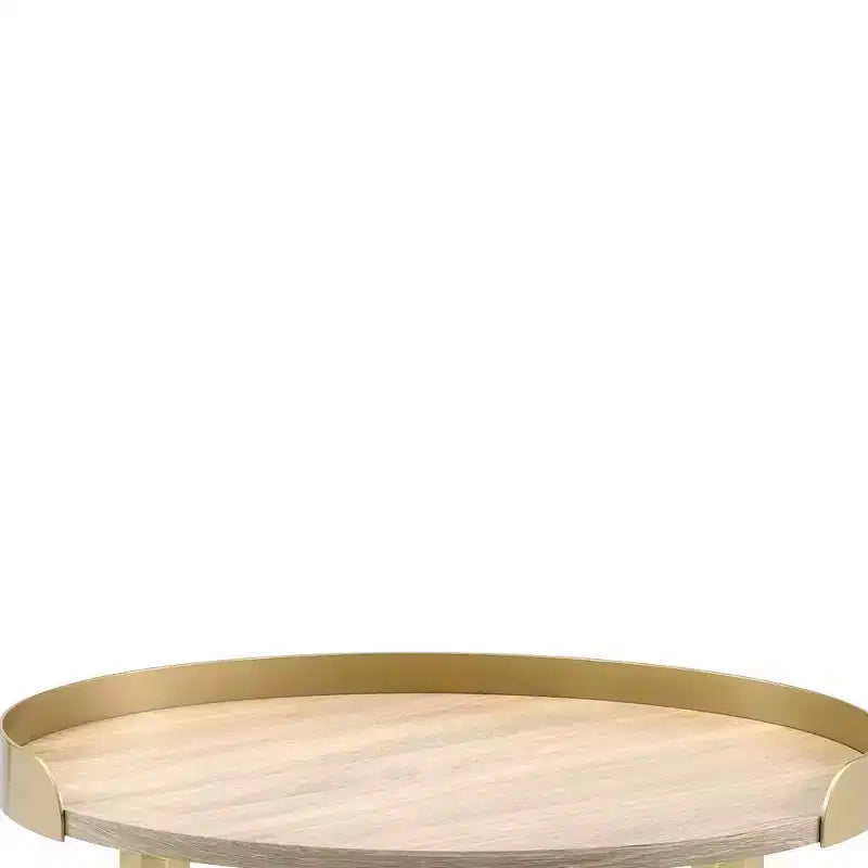 Table d'appoint 22" Plateau Chêne, Base Métal Doré : Ronde, Design Barre Transversale, Montage Sans Outils