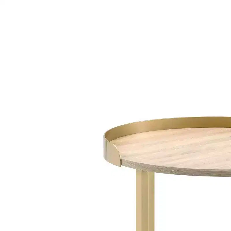 Table d'appoint 22" Plateau Chêne, Base Métal Doré : Ronde, Design Barre Transversale, Montage Sans Outils