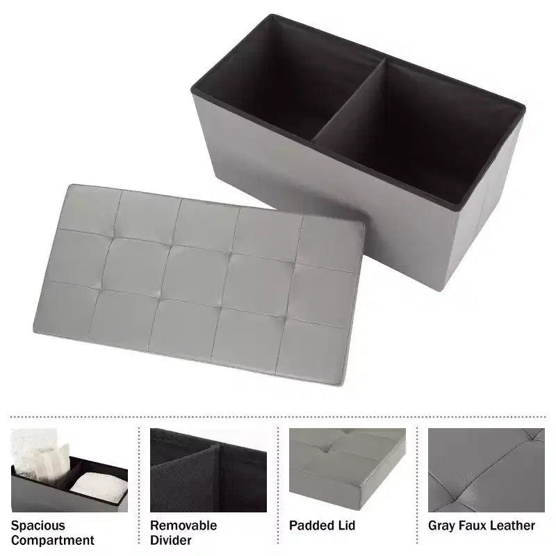 Pouf de rangement de 30 pouces - Repose-pieds pliant en similicuir, Coffre à linge ou Banc