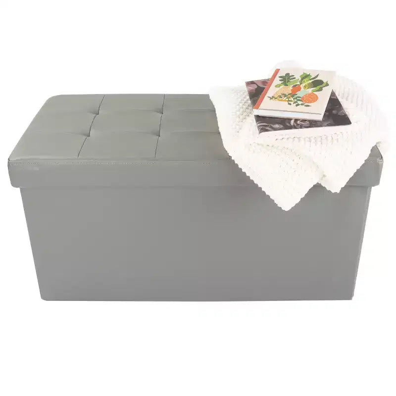Pouf de rangement de 30 pouces - Repose-pieds pliant en similicuir, Coffre à linge ou Banc