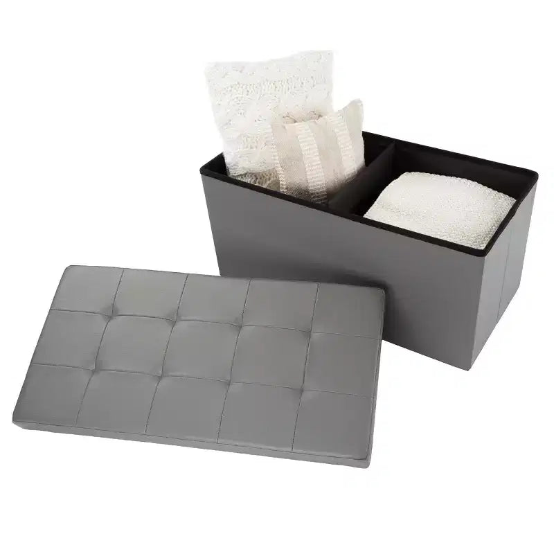 Pouf de rangement de 30 pouces - Repose-pieds pliant en similicuir, Coffre à linge ou Banc