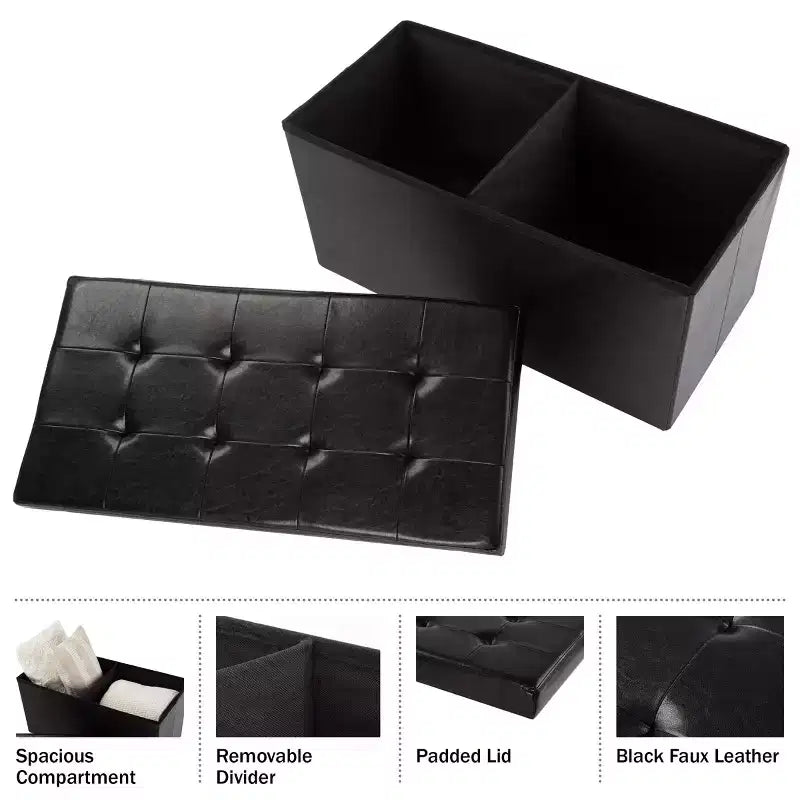 Pouf de rangement de 30 pouces - Repose-pieds pliant en similicuir, Coffre à linge ou Banc