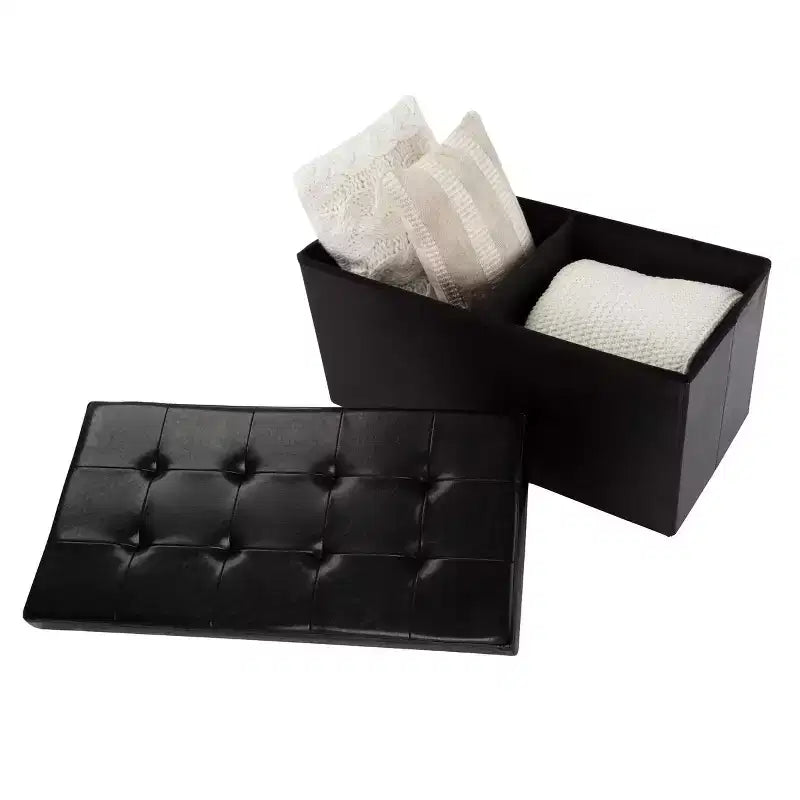 Pouf de rangement de 30 pouces - Repose-pieds pliant en similicuir, Coffre à linge ou Banc