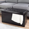 Hasting Home 30-Inch Storage Ottoman - Folding Faux Leather Footrest, Linen Chest, or Bench