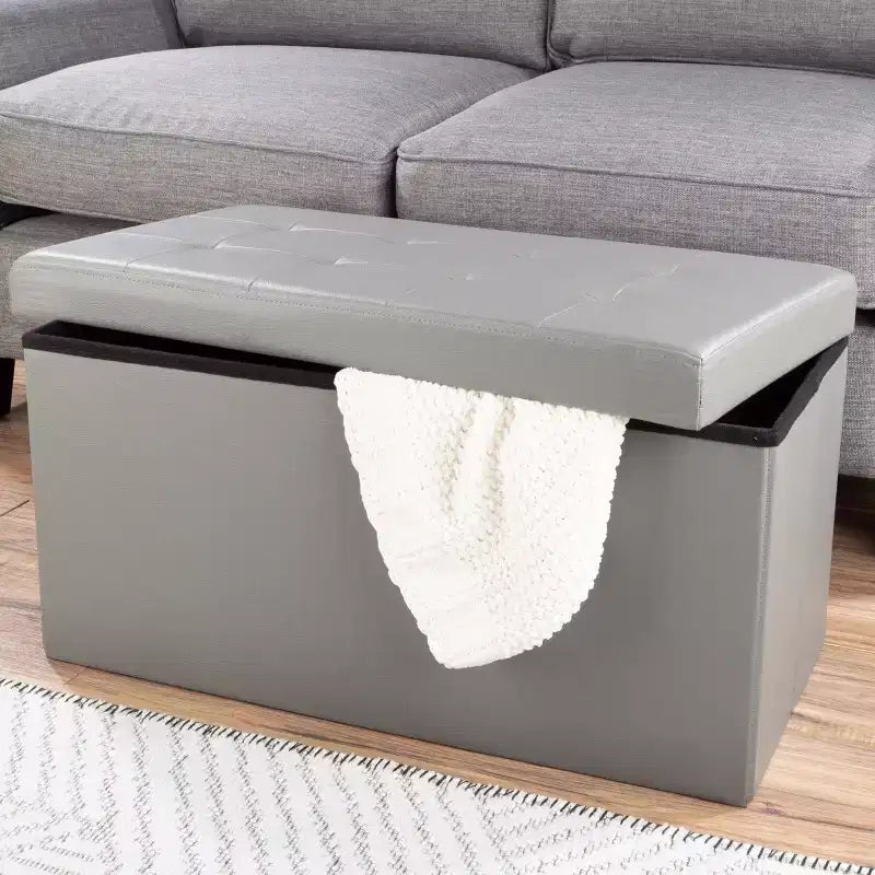 Pouf de rangement de 30 pouces - Repose-pieds pliant en similicuir, Coffre à linge ou Banc