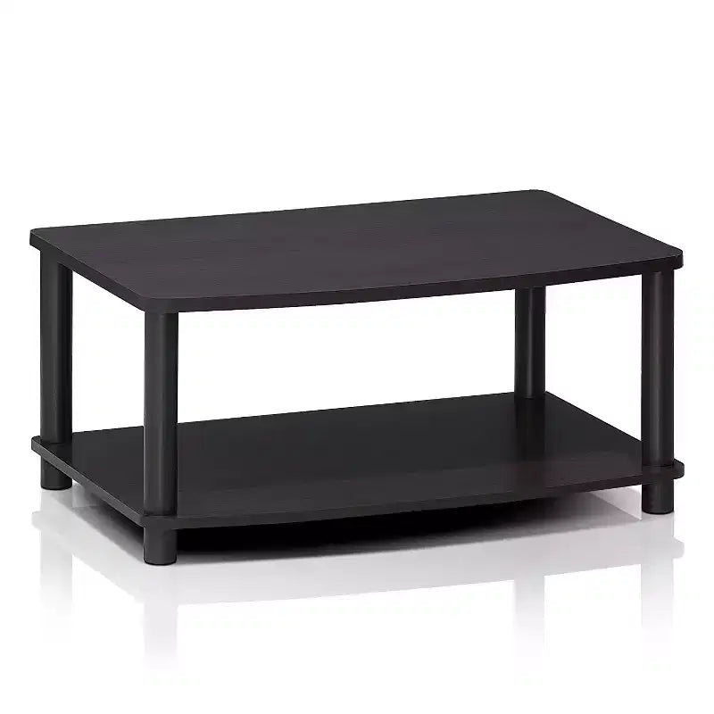 Meubles TV surélevés sans outils avec étagères de rangement ouvertes à 2 niveaux, console TV pour téléviseurs jusqu'à 25 pouces, noyer foncé
