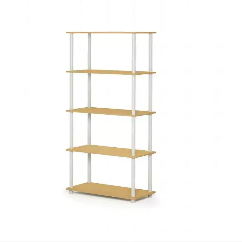 Étagère à 5 niveaux haute décorative, bibliothèque de rangement, étagères ouvertes polyvalentes, présentoir pour salon et bureau à domicile, hêtre/blanc