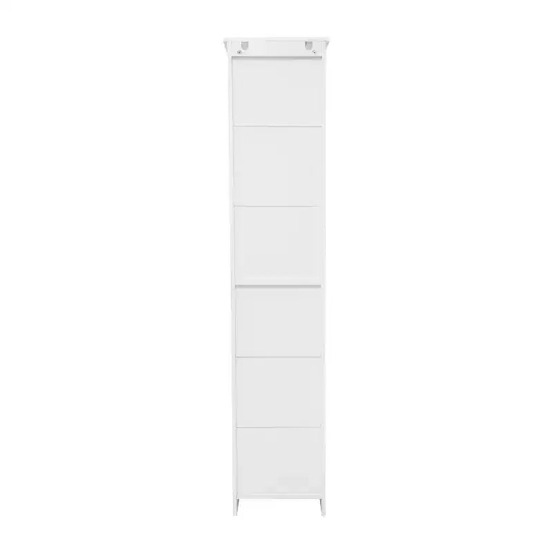Meuble de rangement pour salle de bain autonome, colonne de rangement étroite avec porte, étagère intérieure réglable et étagères supérieures ouvertes