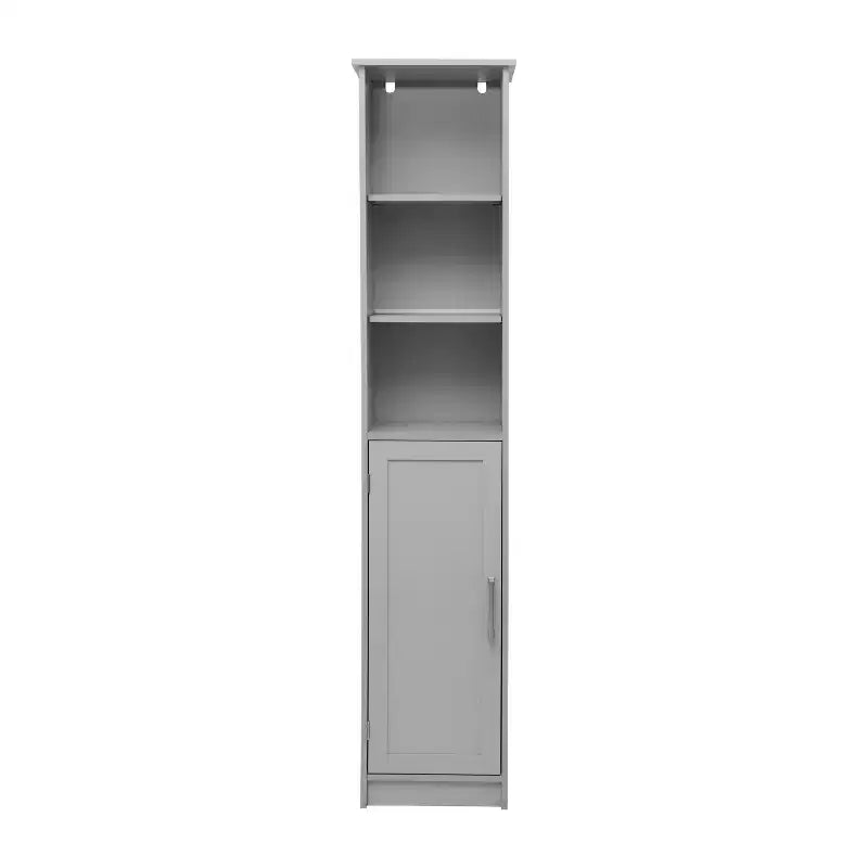 Meuble de rangement pour salle de bain autonome, colonne de rangement étroite avec porte, étagère intérieure réglable et étagères supérieures ouvertes