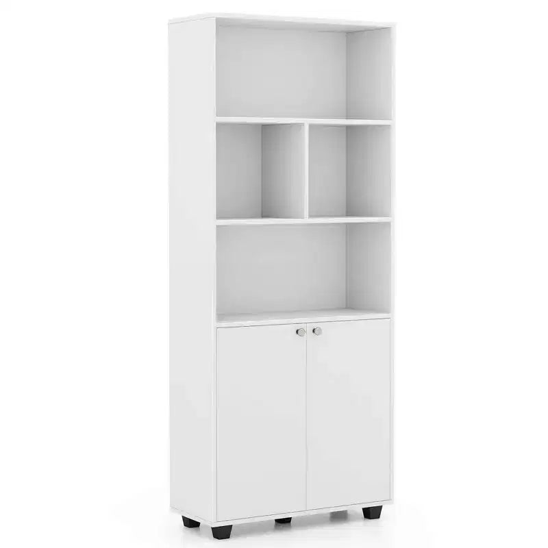 Bibliothèque autoportante à 5 niveaux de 168 cm de haut avec meuble de rangement à 2 portes et étagère de présentation