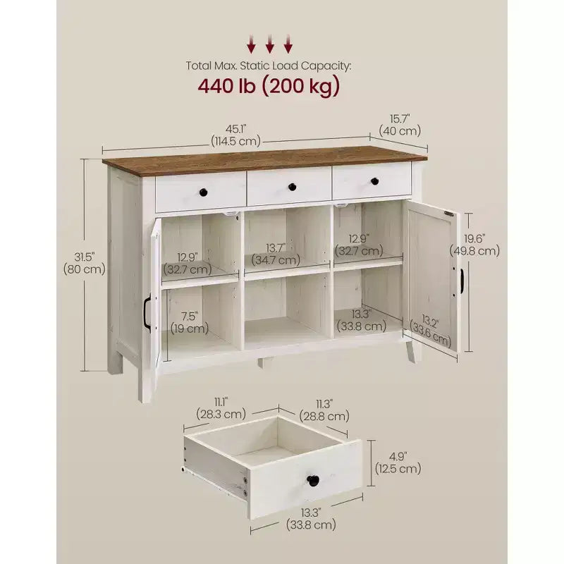 Buffet de ferme avec casier à vin amovible, buffet de rangement avec étagères réglables
