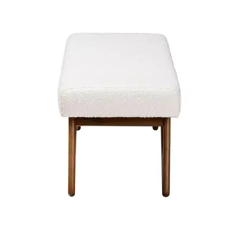 Banc Japandi en tissu bouclé crème et bois de noyer
